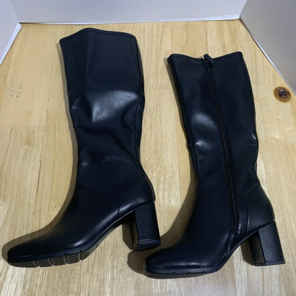 Aerosoles Micah A0303-BLK Tall Boots Womens US 6M Black Faux Leather Knee-High